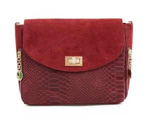 VERA PELLE torebka damska zamszowa listonoszka z paskiem na ramię V290 bordowa