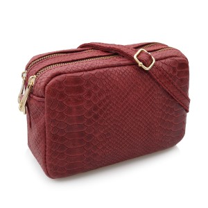 VERA PELLE torebka damska skórzana listonoszka kroko z paskiem na ramię V401 bordowa