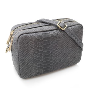 VERA PELLE torebka damska skórzana listonoszka kroko z paskiem na ramię V401 ciemna szara