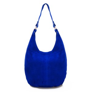 VERA PELLE torebka damska zamszowa worek na ramię V058 chabrowa