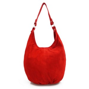 VERA PELLE torebka damska zamszowa worek na ramię V058 czerwona