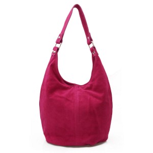 VERA PELLE torebka damska zamszowa worek na ramię V058 fuksja