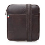 VERA PELLE torba męska skórzana listonoszka vintage z paskiem na ramię V379 ciemna brązowa