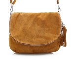 VERA PELLE torebka damska zamszowa listonoszka chlebak z paskiem V225 camel