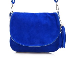 VERA PELLE torebka damska zamszowa listonoszka chlebak z paskiem V225 chabrowa