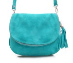 VERA PELLE torebka damska zamszowa listonoszka chlebak z paskiem V225 turkusowa