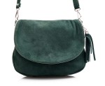 VERA PELLE torebka damska zamszowa listonoszka chlebak z paskiem V225 ciemna zielona