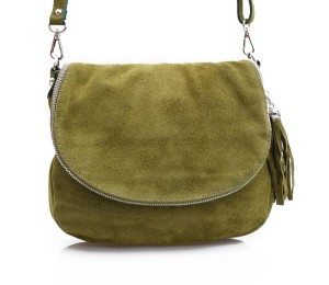 VERA PELLE torebka damska zamszowa listonoszka chlebak z paskiem V225 oliwkowa