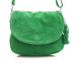 VERA PELLE torebka damska zamszowa listonoszka chlebak z paskiem V225 zielona