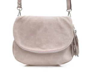 VERA PELLE torebka damska zamszowa listonoszka chlebak z paskiem V225 jasna różowa