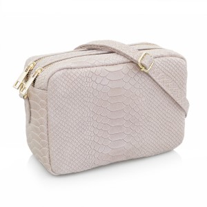 VERA PELLE torebka damska skórzana listonoszka kroko z paskiem na ramię V401 jasna różowa