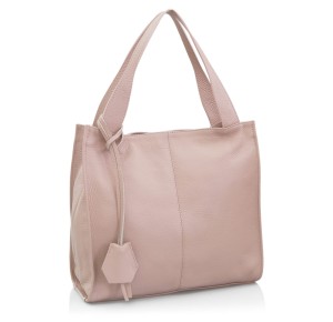 VERA PELLE torebka damska skórzana shopper klasyczna na ramię V074 jasna różowa