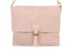 VERA PELLE torebka damska zamszowa listonoszka duża z klapą i paskiem V312 jasna różowa