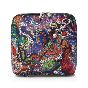 VERA PELLE torebka damska skórzana listonoszka stożek z paskiem na ramię V191 z motylami