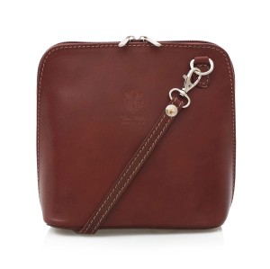 VERA PELLE torebka damska skórzana listonoszka z paskiem na ramię V024 brązowa