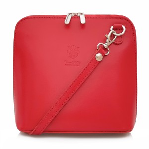 VERA PELLE torebka damska skórzana listonoszka z paskiem na ramię V024 czerwona