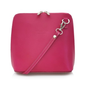 VERA PELLE torebka damska skórzana listonoszka z paskiem na ramię V024 fuksja