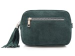 VERA PELLE torebka damska zamszowa listonoszka z paskiem na ramię V310 ciemna zielona