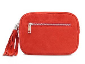 VERA PELLE torebka damska zamszowa listonoszka z paskiem na ramię V310 czerwona