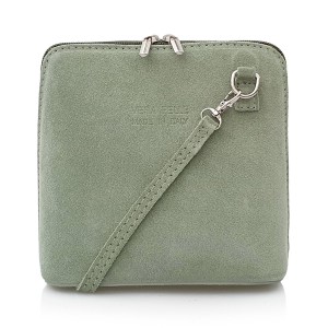 VERA PELLE torebka damska zamszowa listonoszka stożek z paskiem na ramię V452 jasna zielona