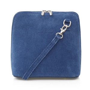 VERA PELLE torebka damska zamszowa listonoszka stożek z paskiem na ramię V452 ciemna jeansowa