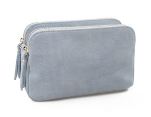 VERA PELLE torebka damska zamszowa listonoszka z łańcuszkiem V171 jasna niebieska