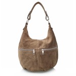 VERA PELLE torebka damska zamszowa worek z suwakami i paskiem na ramię V318 taupe