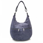 VERA PELLE torebka damska zamszowa worek z suwakami i paskiem na ramię V318 jeansowa