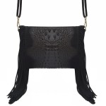 VERA PELLE torebka damska zamszowa listonoszka boho z frędzlami na ramię  V001 czarna