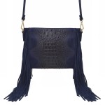 VERA PELLE torebka damska zamszowa listonoszka boho z frędzlami na ramię  V001 granatowa