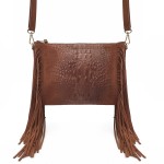 VERA PELLE torebka damska zamszowa listonoszka boho z frędzlami na ramię  V001 brązowa