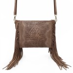 VERA PELLE torebka damska zamszowa listonoszka boho z frędzlami na ramię  V001 taupe