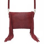 VERA PELLE torebka damska zamszowa listonoszka boho z frędzlami na ramię  V001 bordowa