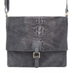 VERA PELLE torebka zamszowa listonoszka kroko z paskiem na ramię V360 ciemna szara