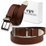 BELTIMORE pasek skórzany męski do spodni z napisami A047 brązowy