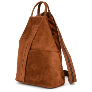 VERA PELLE plecak damski zamszowy elegancki trójkątny z suwakiem V010 brązowy