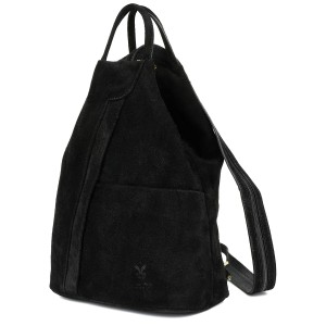 VERA PELLE plecak damski zamszowy elegancki trójkątny z suwakiem V010 czarny