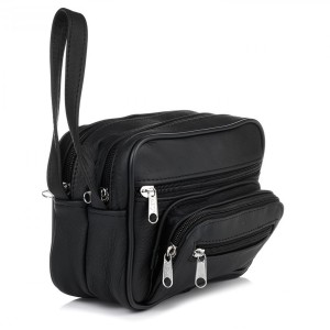 SASZETKA męska skórzana do ręki na dokumenty i pieniądze mała E003 czarna