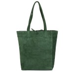 VERA PELLE torebka damska zamszowa shopper z rzemykami na ramię V462 ciemna zielona