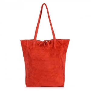 VERA PELLE torebka damska zamszowa shopper z rzemykami na ramię V462 czerwona