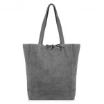 VERA PELLE torebka damska zamszowa shopper z rzemykami na ramię V462 ciemna szara