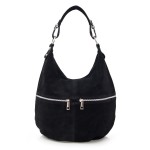 VERA PELLE torebka damska zamszowa worek z suwakami i paskiem na ramię V318 czarna