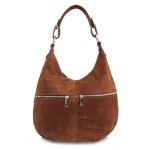 VERA PELLE torebka damska zamszowa worek z suwakami i paskiem na ramię V318 brązowa