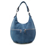 VERA PELLE torebka damska zamszowa worek z suwakami i paskiem na ramię V318 ciemna jeansowa