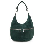 VERA PELLE torebka damska zamszowa worek z suwakami i paskiem na ramię V318 ciemna zielona