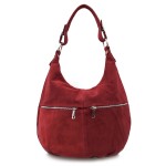 VERA PELLE torebka damska zamszowa worek z suwakami i paskiem na ramię V318 bordowa