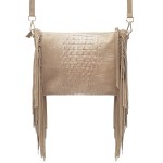 VERA PELLE torebka damska zamszowa listonoszka boho z frędzlami na ramię  V001 beżowa
