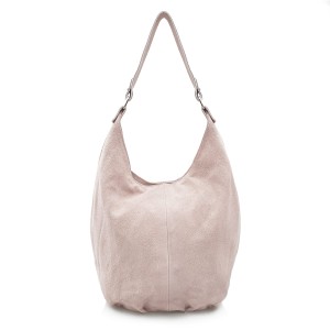 VERA PELLE torebka damska zamszowa worek na ramię V058 jasna różowa