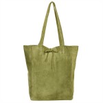 VERA PELLE torebka damska zamszowa shopper z rzemykami na ramię V462 oliwkowa