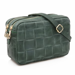 VERA PELLE torebka damska skórzana listonoszka pleciona z paskiem V470 ciemna zielona